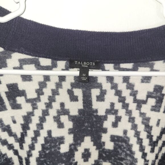 Talbots Linen Blend Navy White Cardigan 1X - Picture 2 of 9